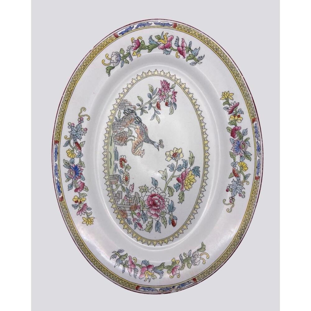 Vintage JG Meakin Bangkok 14” Oval Serving Platter Floral Bird England